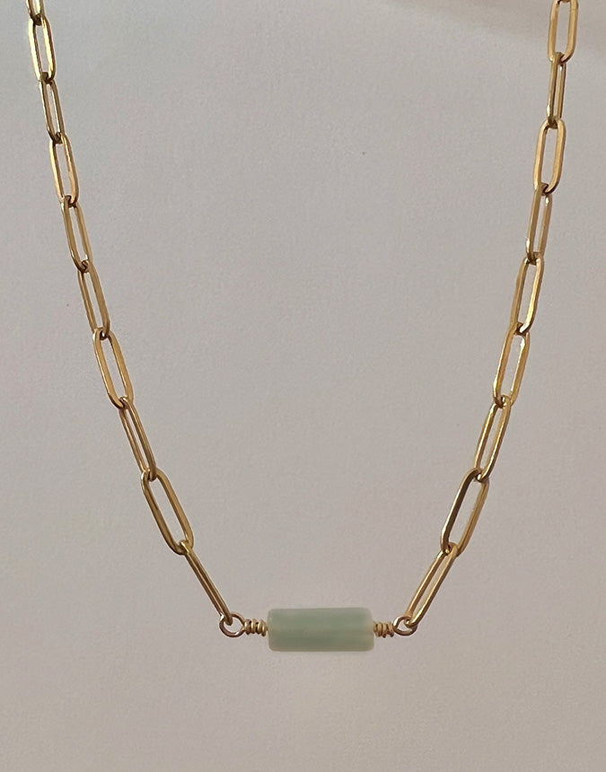 Jade Serpentine Bar Paper Clip Necklace