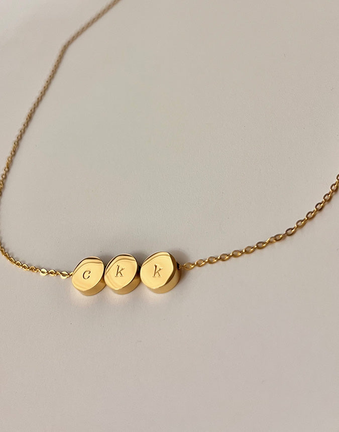 Initial Round Pendant Bead Necklace